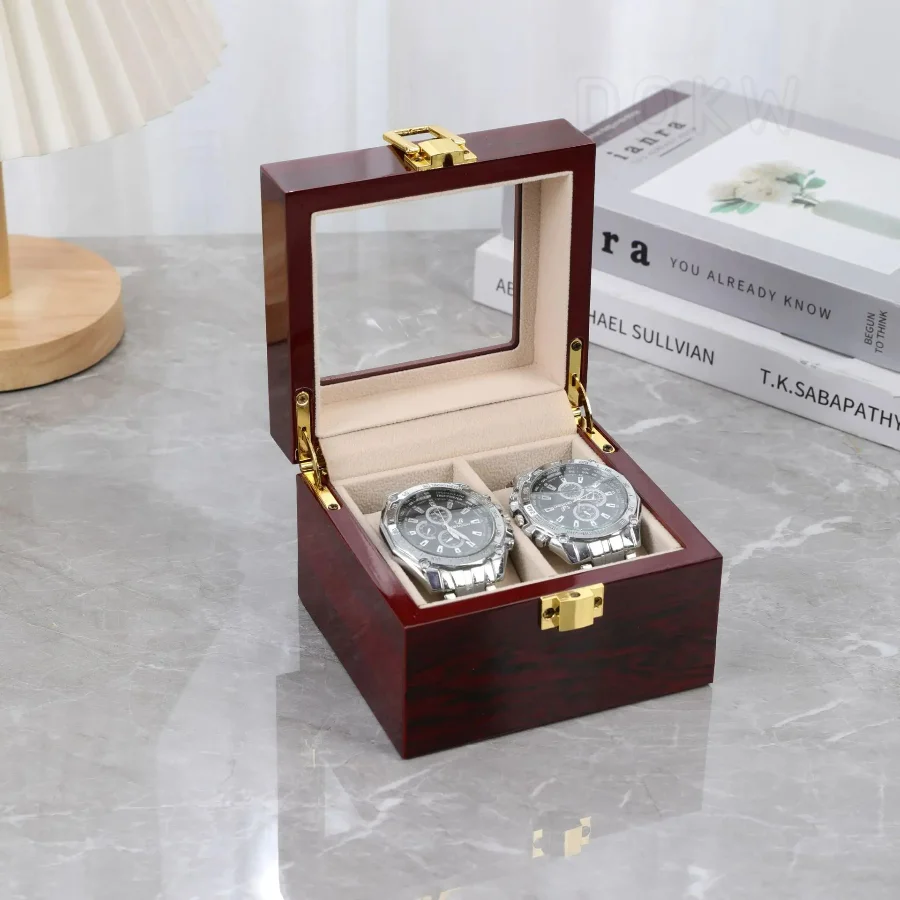 

DOKW China Red 2 Slots Wood Watch Box Portable Travel Wooden Watch Case Creative Precious Gift Box