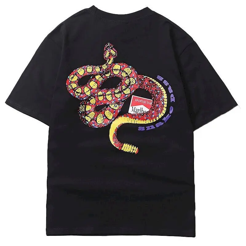 

High Street T-shirts for Women and Men Rattlesnake Printed T-shirt Short Sleeve Oversized Tops Loose Off Shoulder Niche Street T