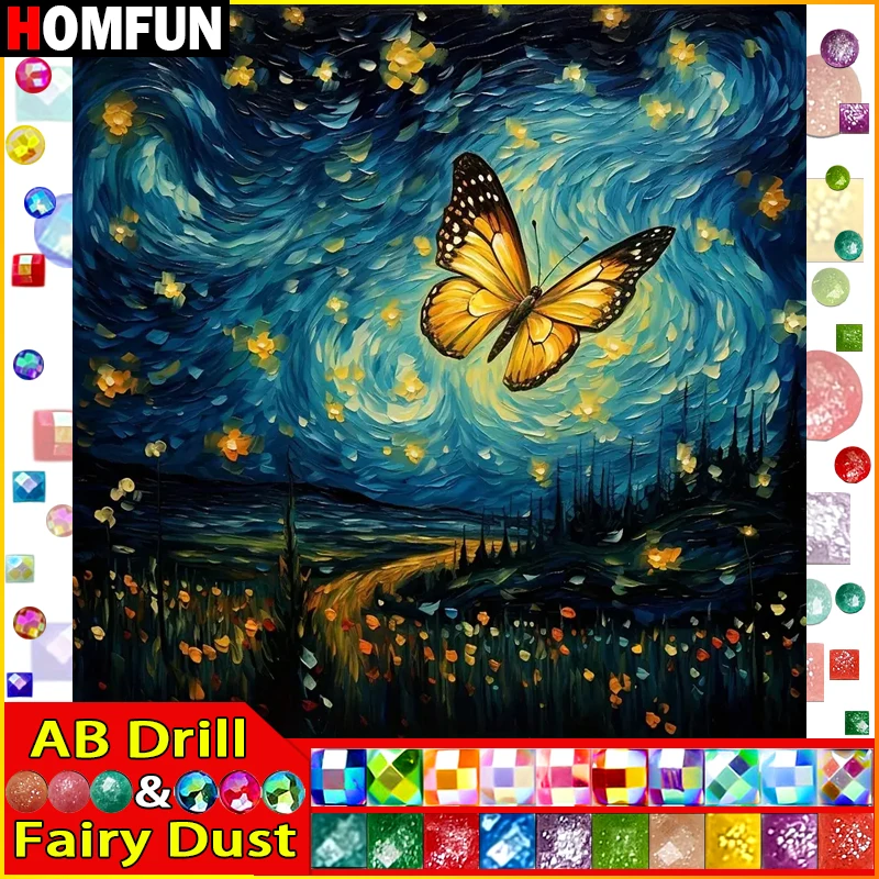 

HOMFUN Fairy Dust AB Diy полная квадратная круглая дрель 5D алмазная живопись Алмазная вышивка "Животное бабочка" домашний декор подарок