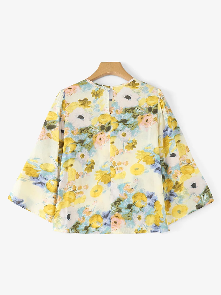 بلوزة نسائية عصرية من ZANZEA قمصان خريفية مطبوعة بالورود 2025 أنيقة 3/4 بأكمام مضيئة ورقبة مستديرة سترة فضفاضة غير رسمية للسيدات