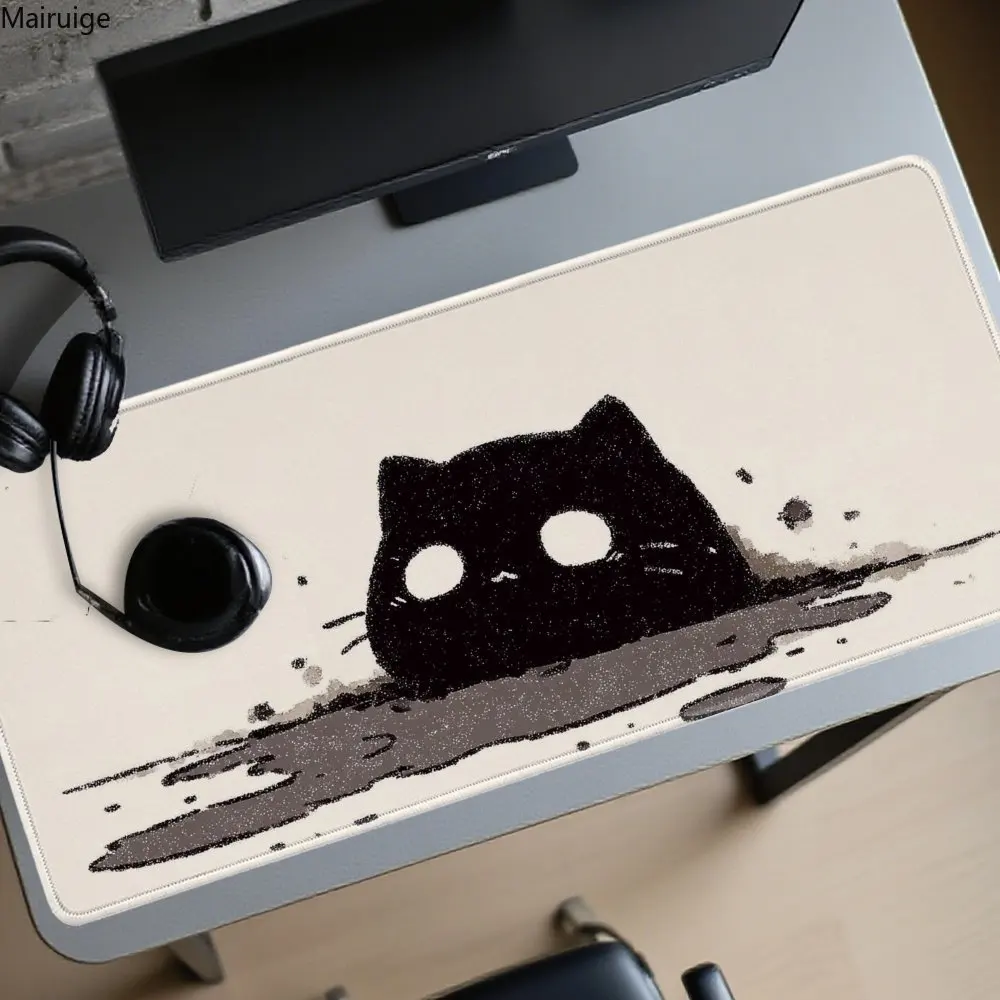 Alfombrilla de ratón con diseño de gato negro, alfombrillas grandes para juegos de oficina y ordenador, alfombrilla de ratón antideslizante de goma para teclado de juegos, alfombrilla de escritorio larga 900x400