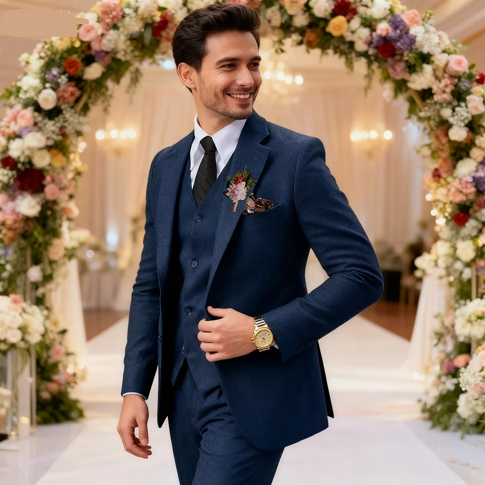 

Men's Wedding Tuxedo in Brown Tweed 3-Piece Fishbone Smoking Suit with Notched Lapel Business Tweed Aesthetic Tailored Fit