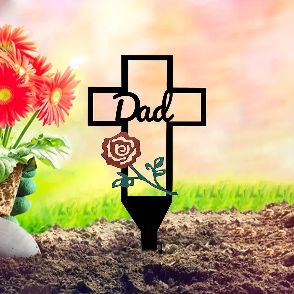 

CIFBUY Decoration Metal Cross Garden Stake Cemetery Memorial Cross Stake Yard Dad Mom Husband Wife Uncle Aunt Cemetery Decoratio