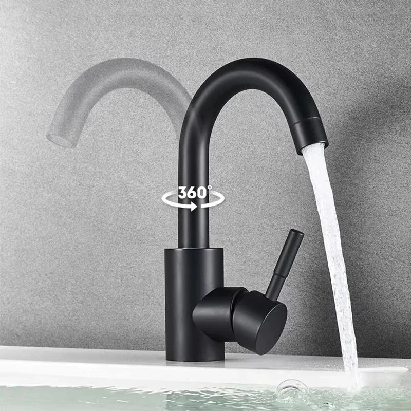 Bathroom Basin Faucet 304 Stainless Steel Hot Cold Wash Mixer Crane Tap 360 Rotation Sink Faucets Single Lever Tap For Bathroom