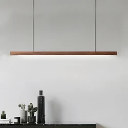 Nordic Wood Pendant Lights LED Modern Hanging Lamps for Dining Living Room Kitchen Office Shop Long Strip Celling Lamp