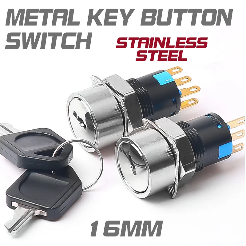 16mm Stainless Steel with key Metal Rotary Push Button Switch 2/3 Positions 3/6 Pin Self-locking Self-reset Switch