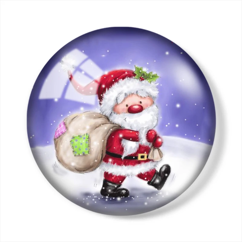 Christmas cute bear dog Penguin Panda Santa Claus 10pcs 12mm/16mm/25mm Round Photo Glass Cabochon Demo Flat Back Making findings