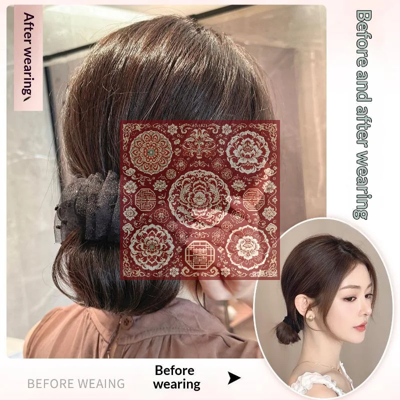 Synthetic Hair Bun Extensions Wig Claw Clip Bun Hairpiece With Tulle Decoration Balletcore Duckbill Clip Hair Bun