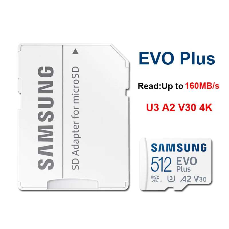 Samsung EVO Plus/PRO Plus/PRO Ultieme mcroSD-kaart 512G 256GB 128GB 64GB SDXC Klasse 10 U1 Hoge snelheid TF-kaart U3 voor 4K UHD video