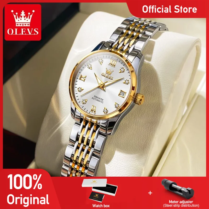 OLEVS 6673 Women Watch Luxury Elegant Mechanical Watch Date Watches For Women Stainless Steel Bracelet Set Box Original Reloj