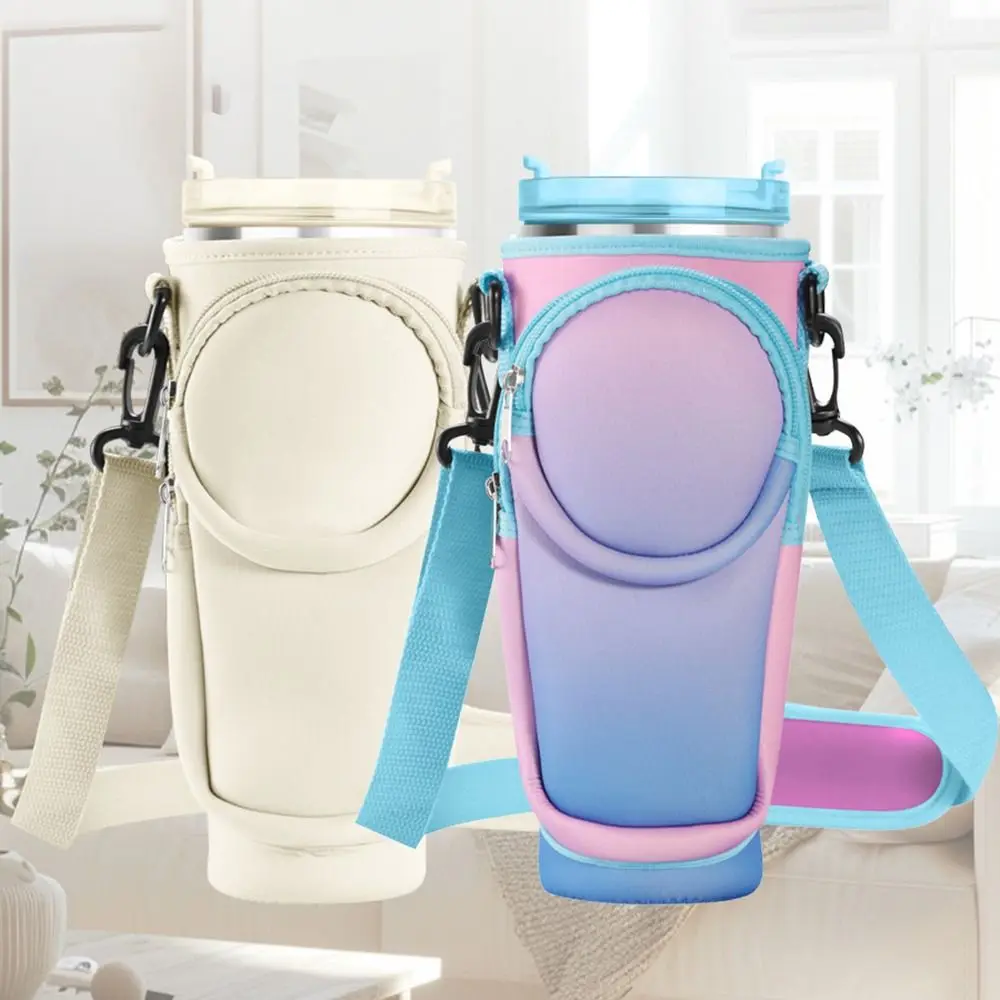 Neoprene Water Bottle Carrier Bag Adjustable Shoulder Strap Detachable Ice Brave Cup Cover Straw Bottle Holder Pouch