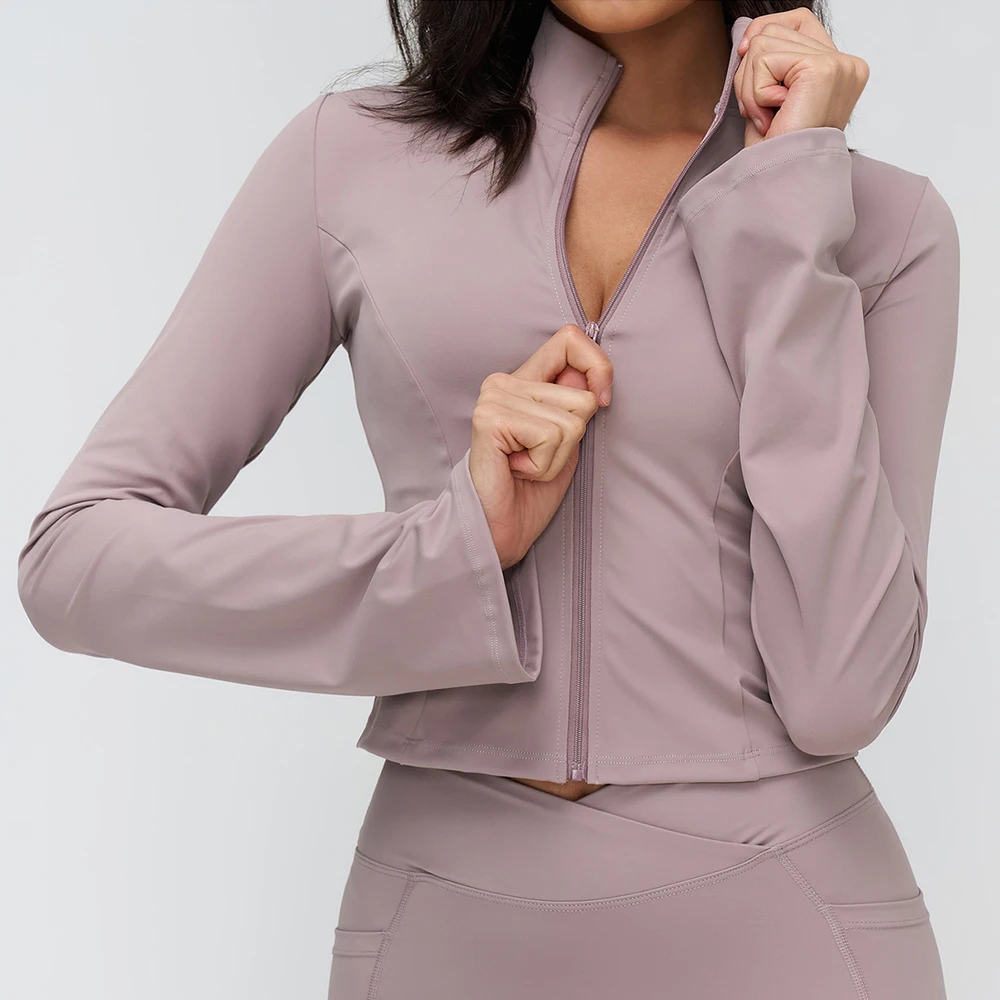 

Outdoor Sports Zipper Jacket Stand Up Collar Yoga Long Sleeve Gym Workout Yoga Top Female Running Cycling Pilates Sports Coat