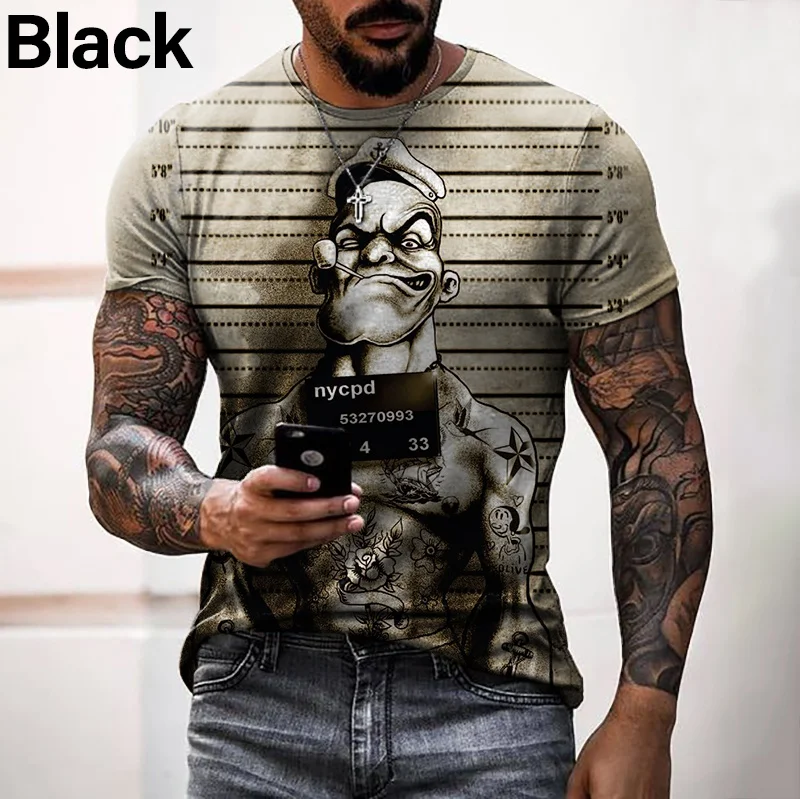 Men\'s Vintage T-shirt Loose O-Neck Sailor 3D Short Sleeve Street Casual Hip Hop Top T-shirt Clothing