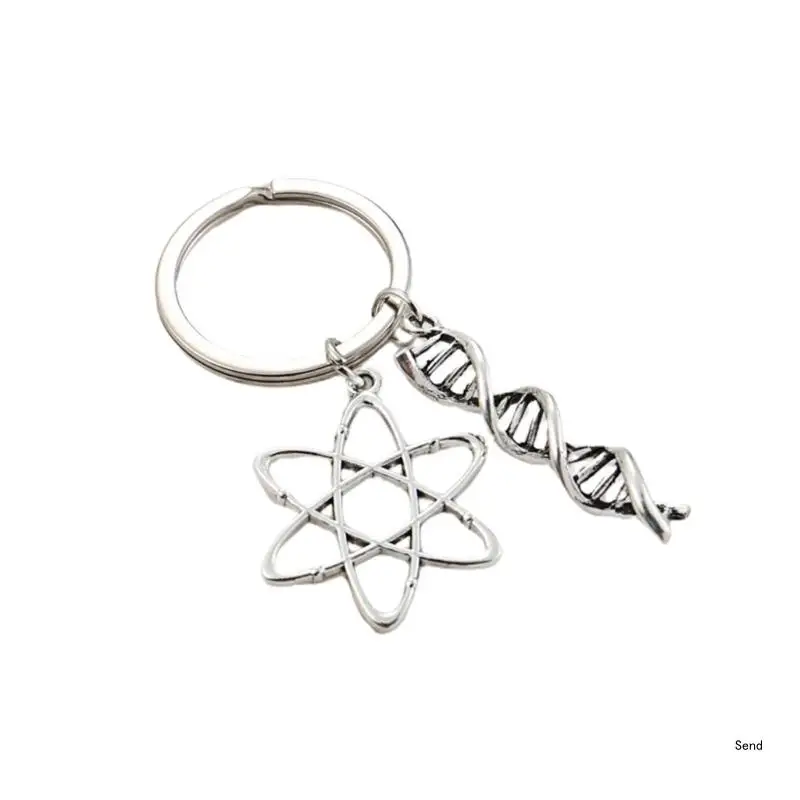 DNA Pendant Keychain Creative Science Instrument Keyring Neurology Biology Key Rings Gift for Students