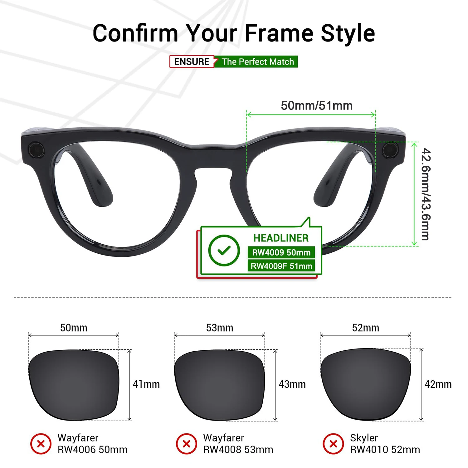 Replacement Lenses For Ray-Ban Meta Headliner Gen1&2 Myopia Anti-blue Photochromic Custom AI Smart Glasses Prescription Lens