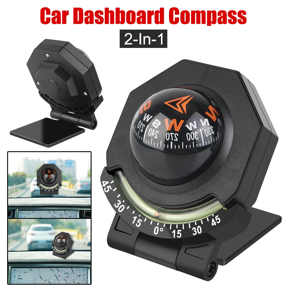 Foldable Compass for Vehicle Boat Car Mount Compass Ball High Precision Navigation With Slope Meter 2-In-1 Car Dashboard Compass