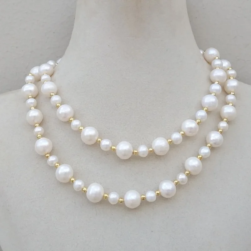 

Trendy Excellent Big & Small 35In South Sea Real Natural White Pearl Necklace 14k Gold Filled Free Shipping