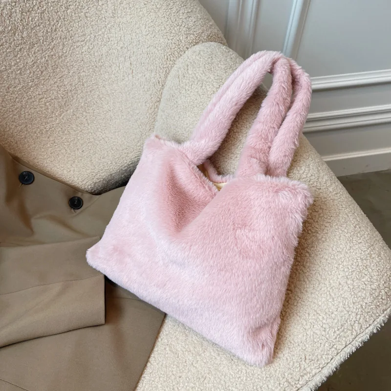 Weiche Kunstfell-Umhängetasche, vielseitige süße Einkaufstasche mit Geldbörsen, Damenhandtaschen, flauschige, stilvolle Umhängetasche, kleine quadratische Tasche