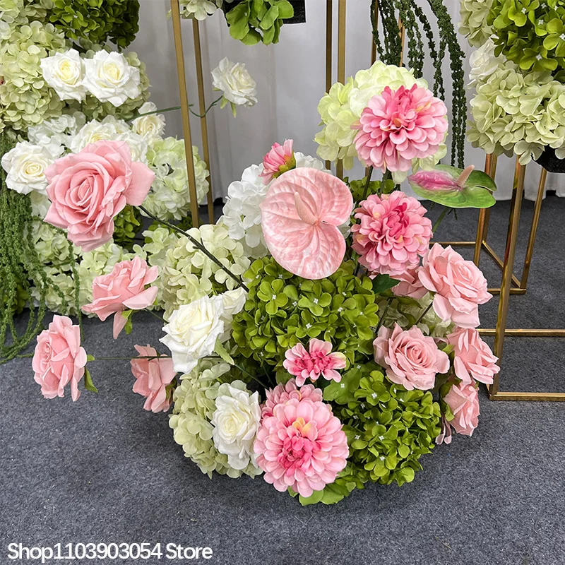 Lila/Rot/Blau/Rosa Künstliche Hortensien, Anthurien, Rosen Blumenarrangement Hochzeits-Hintergrund Deko Tisch Blumen Bühnen-Event-Requisite – Detail 8
