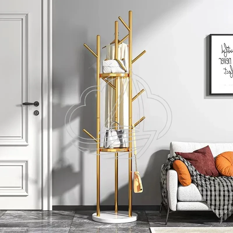 Multifunctional Floor Standing Rack Shoe & Clothes Hanger Marble Storage Shelf for Home Bedroom