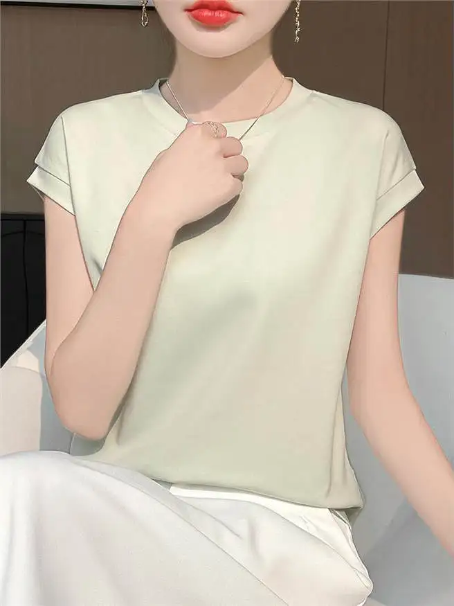 

Pure Cotton ort Sve T-irt Women's Lustrous Cotton f Sve 2025 New Design Summer Ladies Full Cotton Top oulder C...