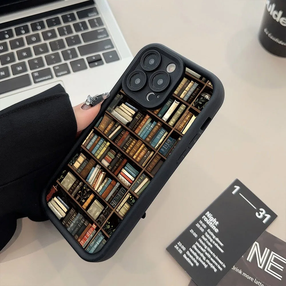 

Book Shelf Creative Pattern Phone Case For iPhone 16 11 12 13 14 15 Pro Max 16E XS X XR 7 8 Plus SE 2022 Shockproof Soft Cover