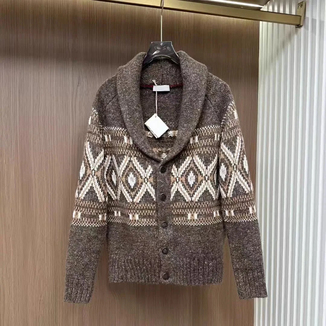 

Men's Camere Wool Blend Knitted Open Cardigan Coat Chen Wei Ting Old Money New Rich Autumn Winter Loose Fit V Ne Sweater