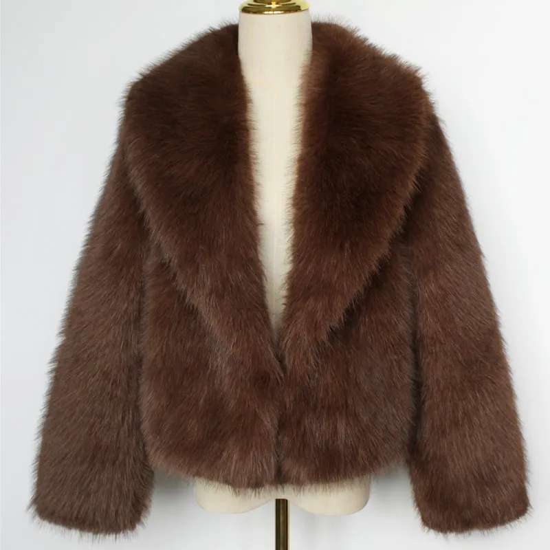 

2025 Winter Womens Retro Mens Lazy Style Faux Fox Fur Outwear Thick Warm Solid Jackets Coats Fur Fluffy Shorts Coats Outerwear