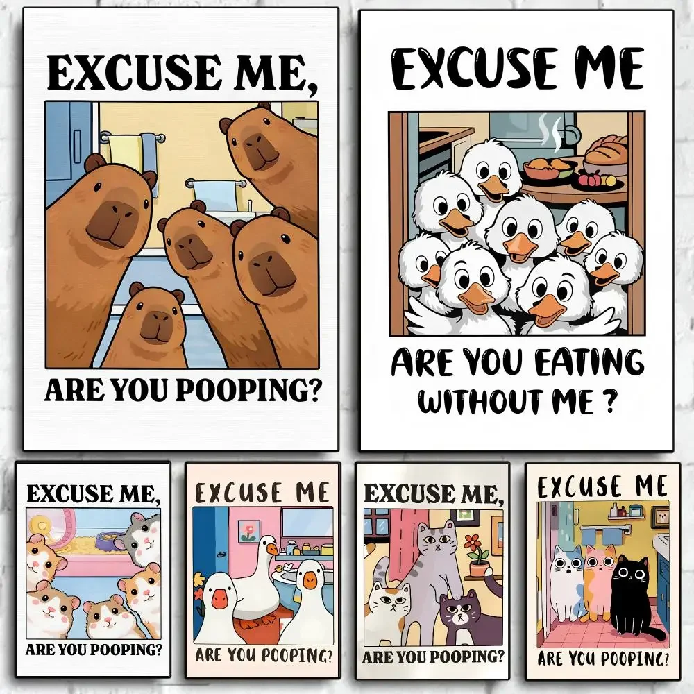 Classic F-Funny Goose Poster Sorry Are You Defecating Poster Self Adhesive Wall Art Decor for Bedroom Living Room Office Home