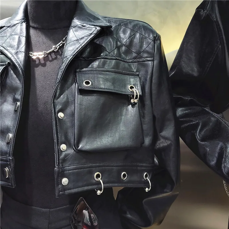 Primavera outono mais novo 2022 designer jaqueta feminina bolso decorativo único breasted plutônio jaqueta de couro da motocicleta