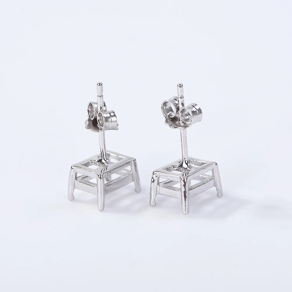 Multi-size Simple Four-Prong Rectangular Earring Settings, Minimalist Style Earring Base Frames, S925 Sterling Silver Material