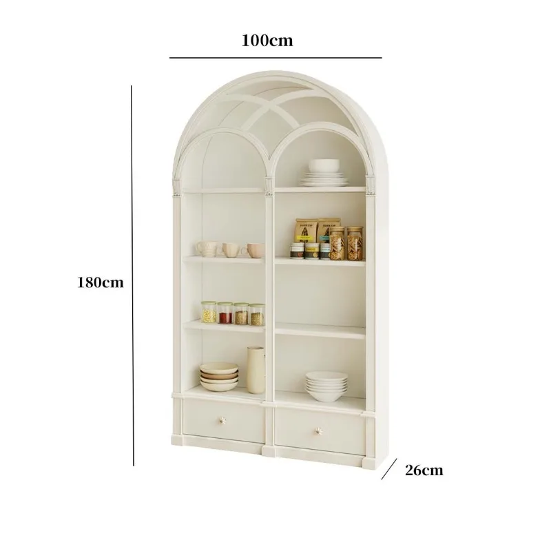 French Cream Style Bookcase French Living Room Arched Retro Bookshelf Display Cabinet Entrance Cabinet Medieval