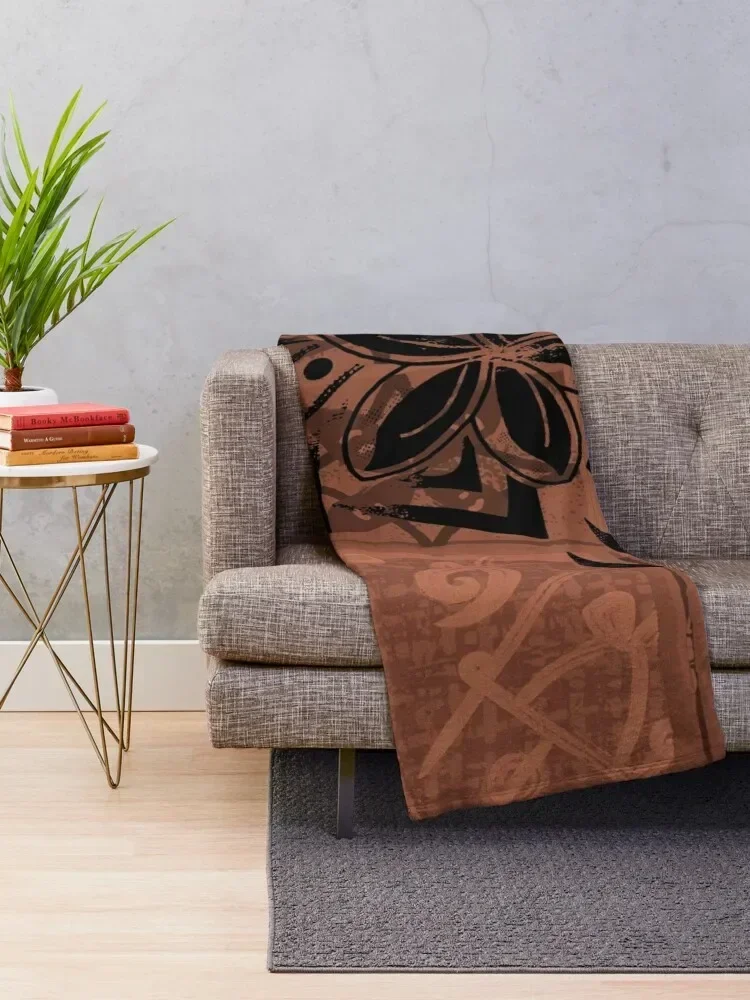 Vintage Hawaiian Tribal Petroglyph Pattern Throw Blanket