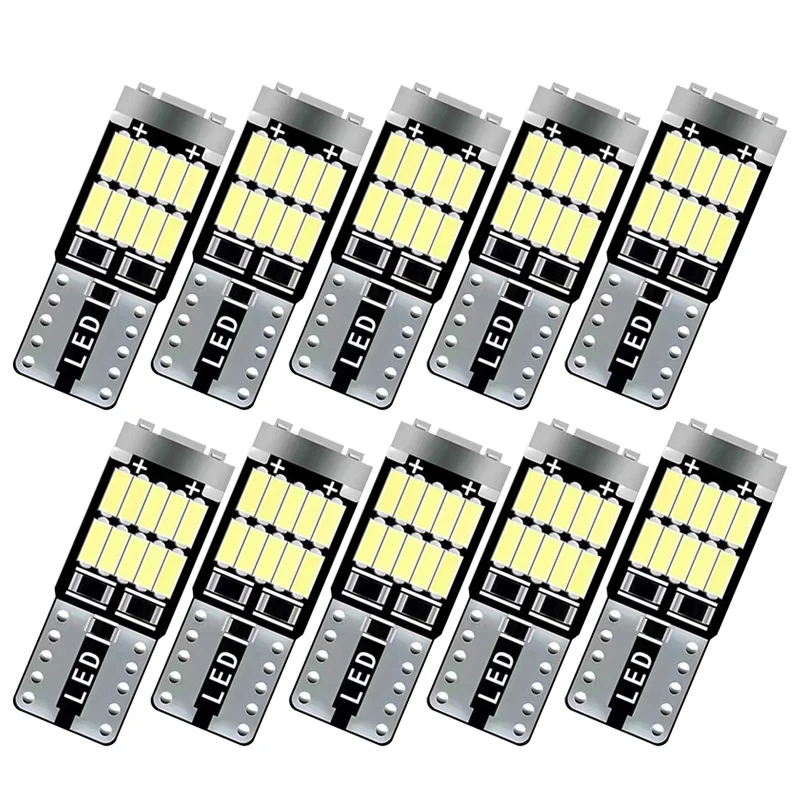 10 PCS Car Signal Light T10 W5W LED Bulb Canbus Error Free 12V 7000K White Auto Interior Dome Reading Door Trunk Wedge Side Lamp