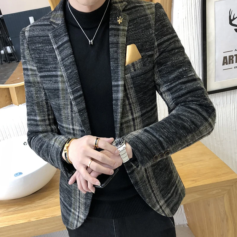 2023 New Arrival Brand Clothing Spring Suit Jacket Men Plaid Fashion Slim Male Suits Casual Blazers Dress Coat