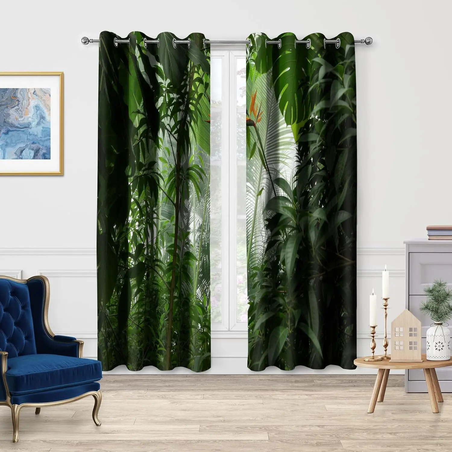 Lush Tropical Rainforest Jungle Curtain Window Drapes Botanical Green Foliage Home Decor Shade Privacy Filter for Living Room Be