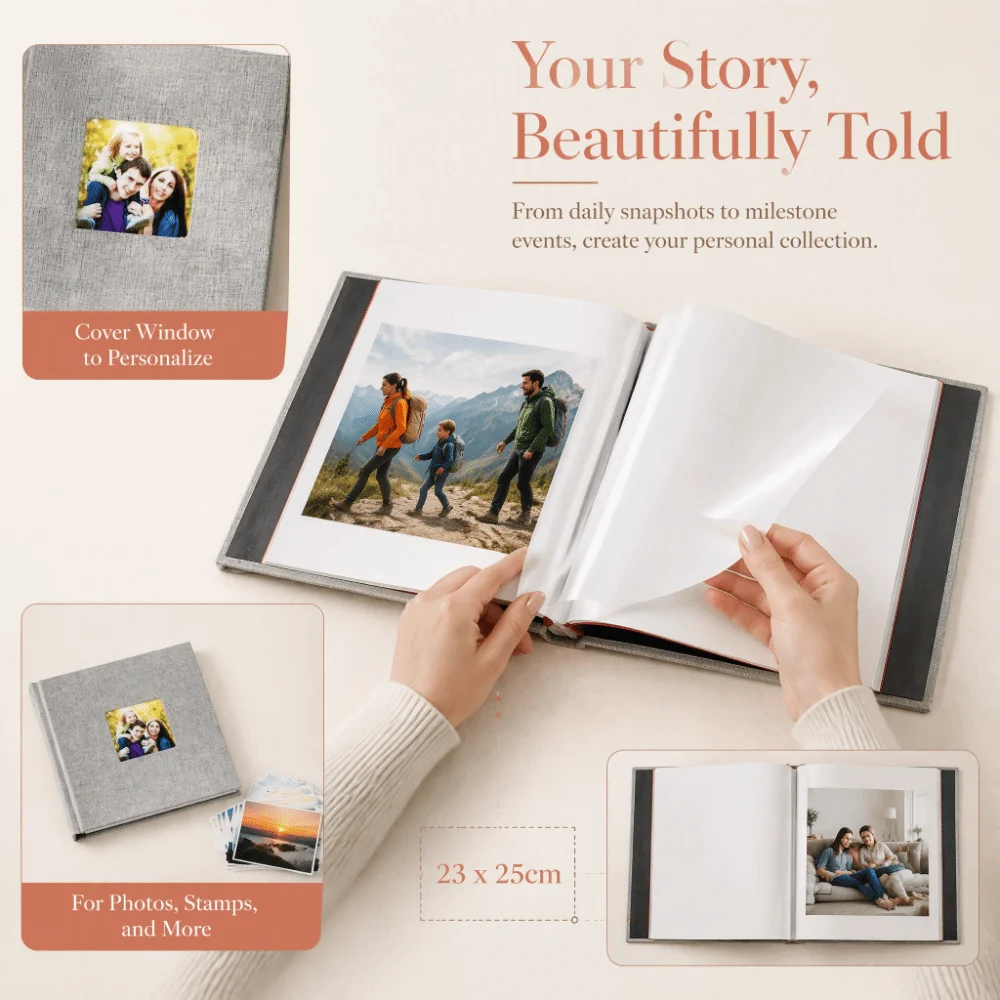 9.06x9.84in Linen Cover Photo Album grey Laminated Cover 3 Ring Binder Scrapbook 3 Ring Binder Memory Book Album For Baby