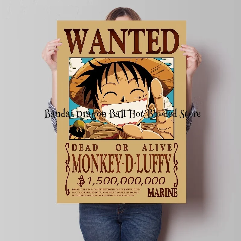 Classic Hot-blooded Anime One Piece Canvas Painting Monkey D. Luffy Wanted Warrant Vintage Picture Home Decor HD Posters Wall