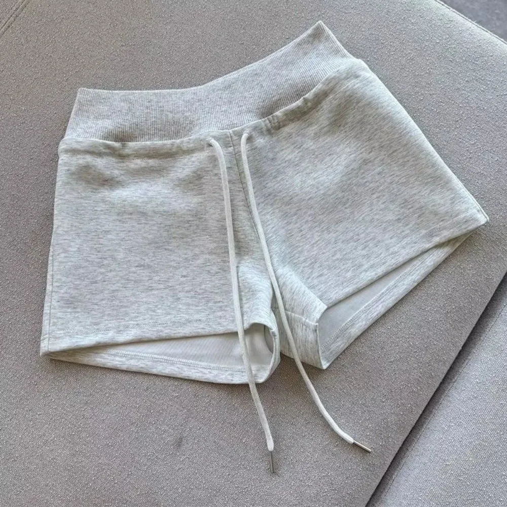 Breathable Drawstring Women Sports Shorts Slim Fitting Black/Grey Sweat Shorts Low-rise Casual Pants Women
