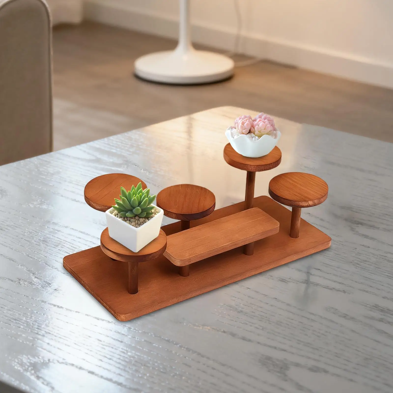 Wooden Tiered Riser Display Stand Rack Organizer Wood Display Shelf for Bedroom Dolls