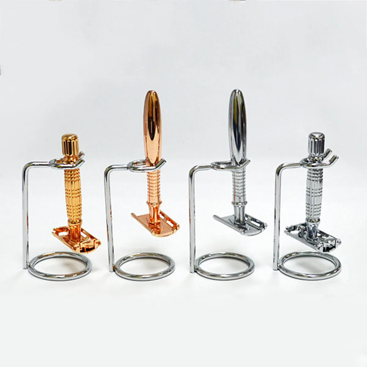 Double Shaving Brush Stand Holder Metal Construction For Bathroom Countertop Air Drying