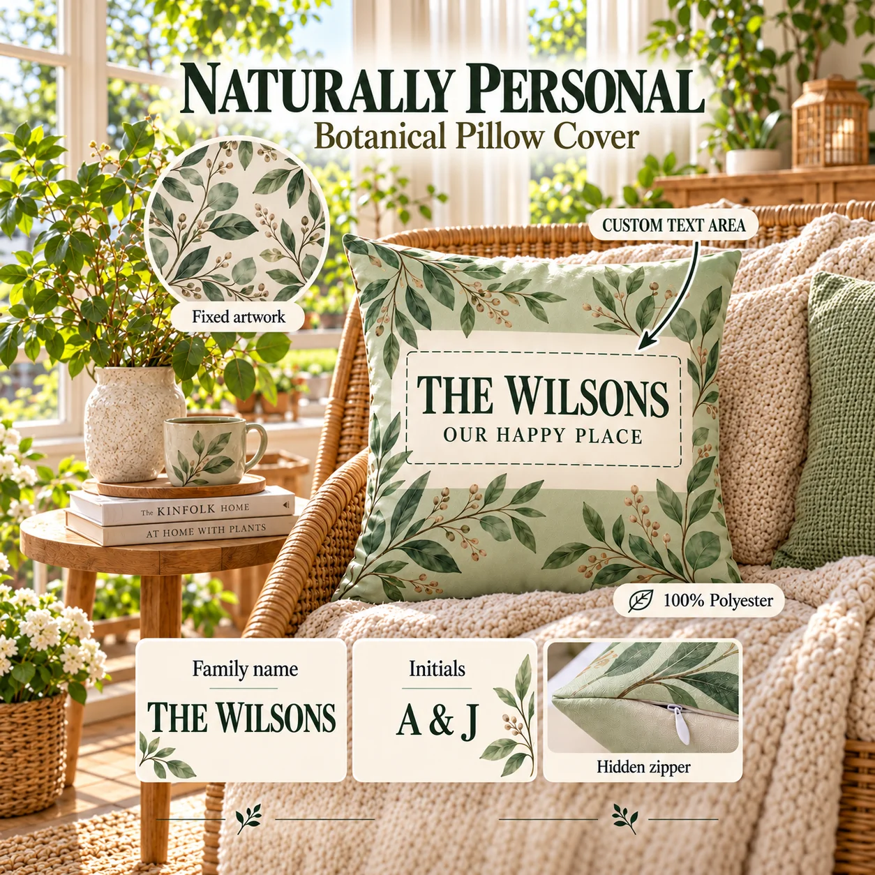 Personalized Polyester Pillow Cover Custom Name Text Hidden Zipper Cushion Case Multi Size for Bedroom Sofa Kids Room Home Decor