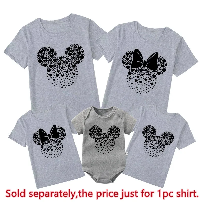 Disney Mickey Minnie Mouse Head Print Family Matching Outfits Daddy Mom Kids Tshirt Baby Bodysuits Cotton Family Look Clothes