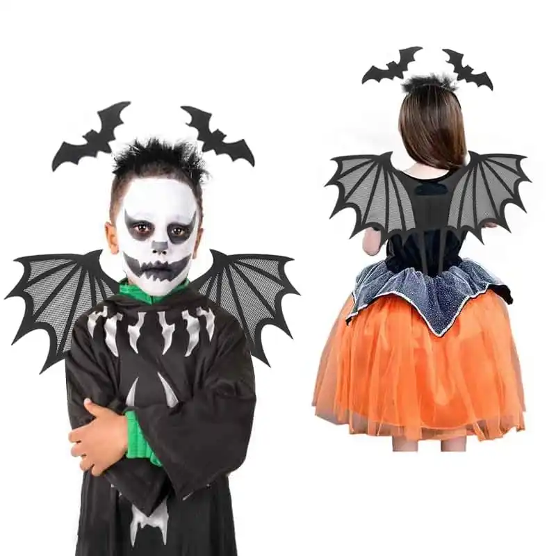 Bat Wing for Kids Halloween Costume Vampire Witch Dress Up Role Play Props Party Decoration Spider Headwear Set for Boys Girls