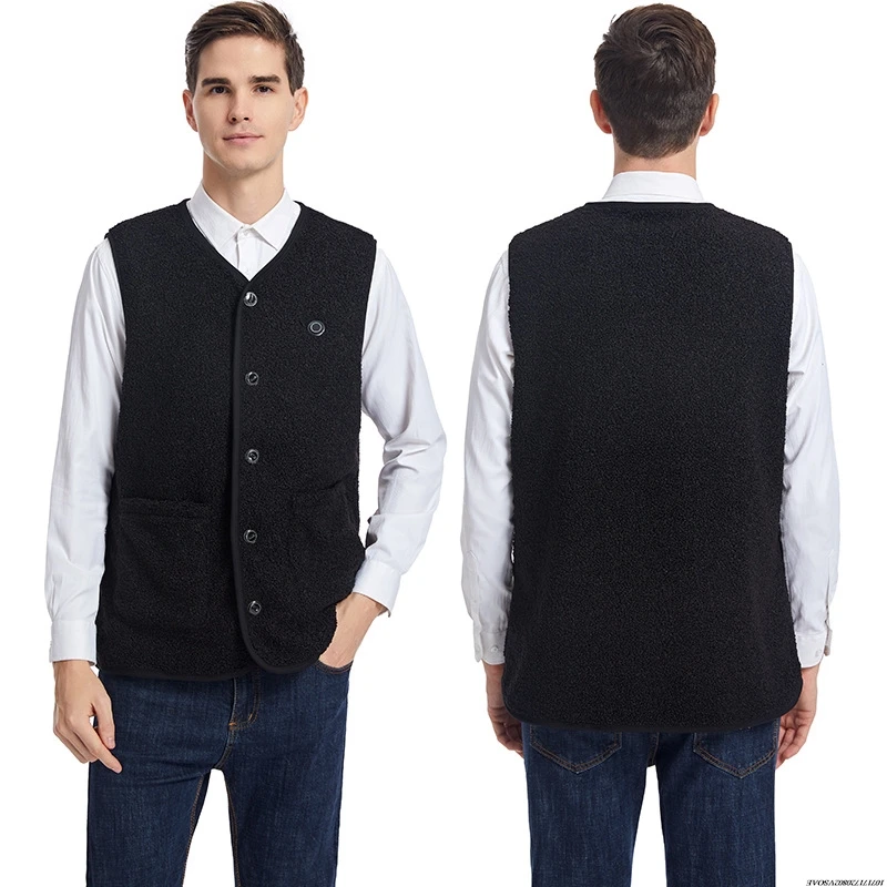 Winter Warm Heated Vest For Men Women Fleece V-neck Heated Jacket Usb Electric Smart Heating For Skiing Fishing Outdoor Sport