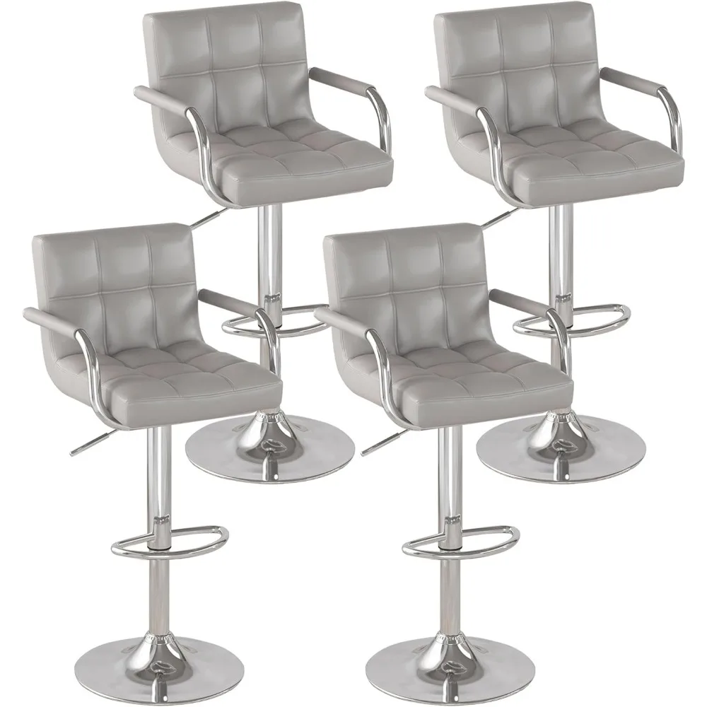 

Modern PU Leather Bar Stools Set of 4, Adjustable Swivel Square Bar Chairs, Counter Height Barstools with Arms and Large Base fo