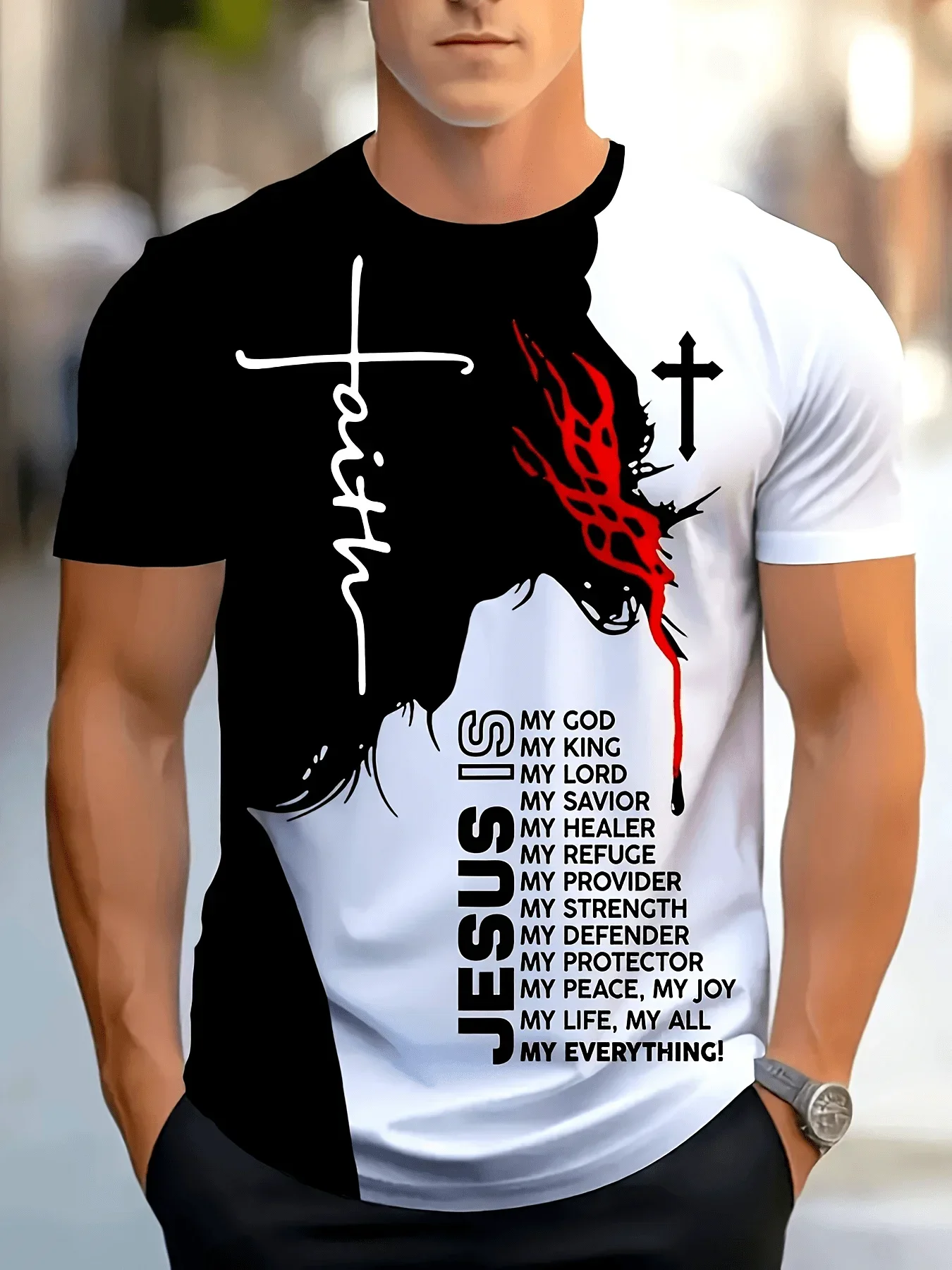 Men's Christian Faith Jesus Print T-Shirt Cross Crown of Thorns Graphic Tee Color Block Casual Short Sleeve Streetwear Tops