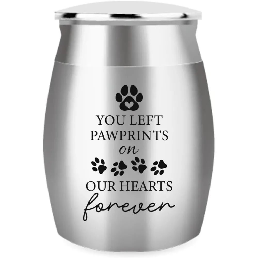 1Pc 1.57 Inch Mini Stainless Steel Cremation Urn, Pet Memorial Small Urns for Cats and Dogs Ashes with Velvet Pouches and Text