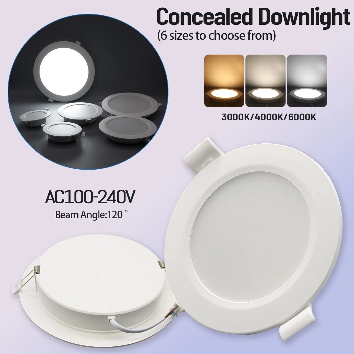 LED Downlight 5W/9W/12W/15W/18W/21W AC100-240V 120 Degree 90lm/W 3000K/4000K/6000K Recessed Downlight IP20 for Home and Office