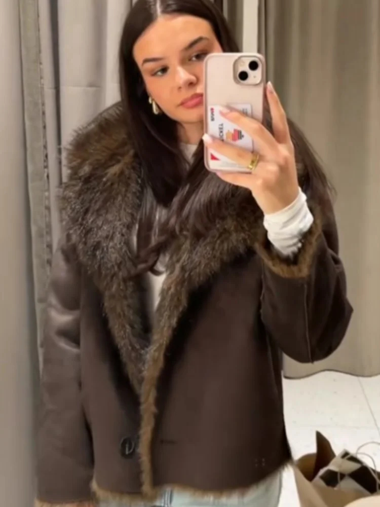 الرجعية فو الفراء المرأة معطف الحضرية رشاقته التلبيب كم طويل واحدة الصدر الإناث أبلى 2025 الخريف الشتاء شيك سترة حريمي جديد